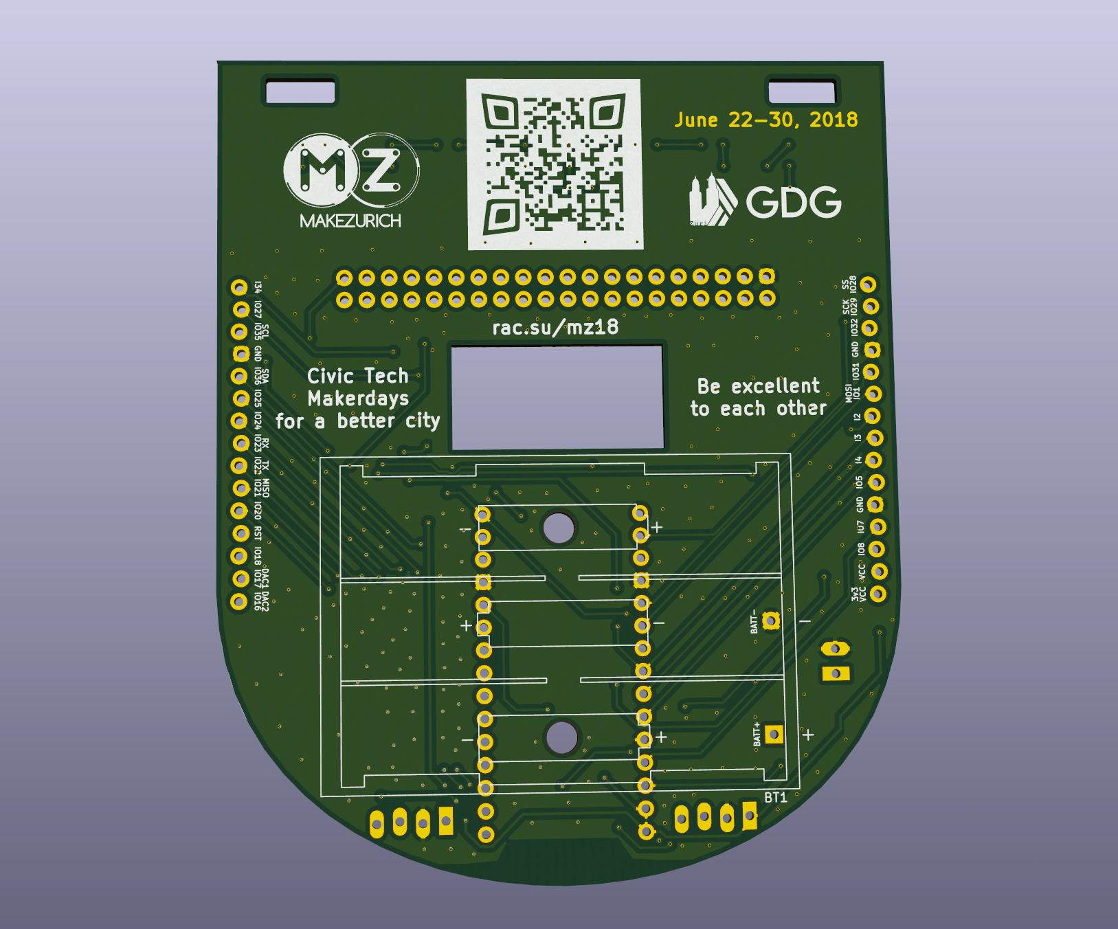 PCB back layout render